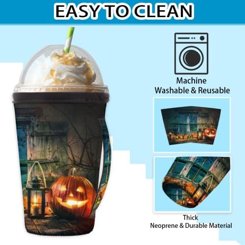 Фенер-Тиква за Хелоуин 04 многократна употреба Кафе ръкав с лед с дръжка От Неопрен за Напитки, кафе лате, Чай,