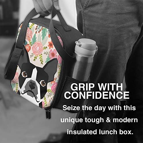 Бостън-териер куче цвете изолирана торба обяд за мъже и жени, множество запечатани кутия за охлаждане топлинна