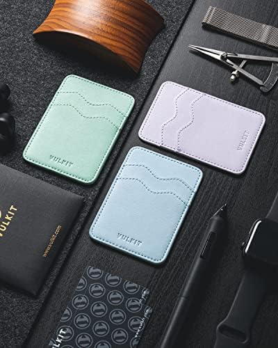 Държач за карти VULKIT, Тънък Кожен Лигав джоб, RFID-Блокер Ръкави за Кредитни карти, Стикер на задния панел