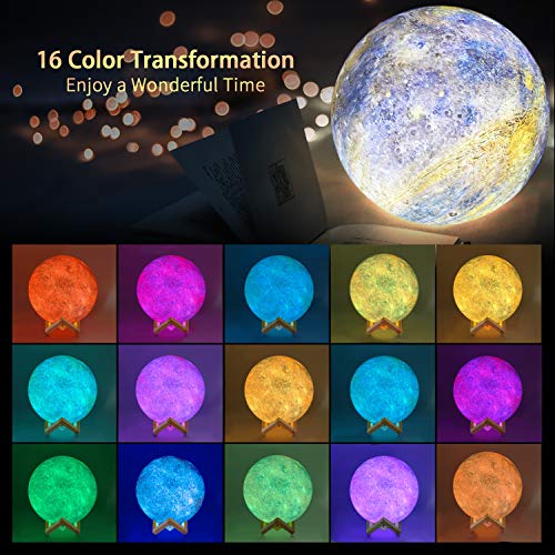 GDREAMT 3D Galaxy Лунна Светлина Детски лека нощ, 16 Цвята RGB led 9,6-Инчов Звезден Лунна светлина с Дървена