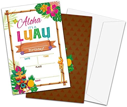 Покани за рожден Ден TIRYWT Luau, Покани за парти в чест на рождения ден на Aloha в пликове (20 броя в пакет),