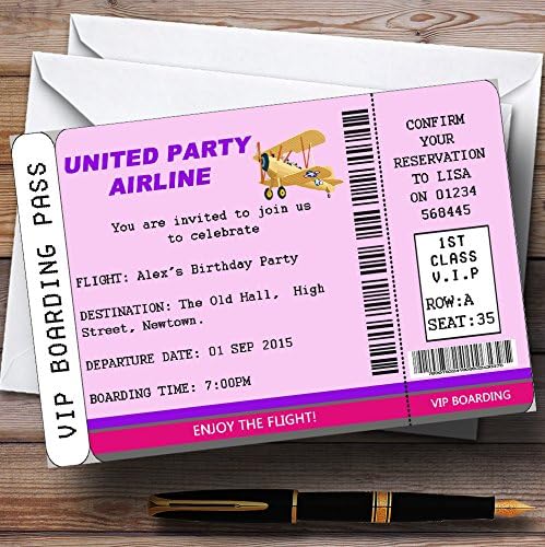 Тема на розов посадъчен на купон на ВИП-самолет, Персонални Покани на парти по случай рождения ден.