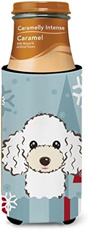 Caroline's Treasures BB1753MUK Winter Holiday White Poodle Ултра-Обнималка за тънки кутии, Ръкав-охладител за