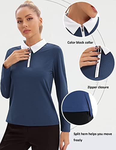 HOTLOOX Женска Риза за голф С дълъг ръкав UPF 50 + Бързосъхнеща Риза с къси ръкави с цип, Впитывающая Влагата,