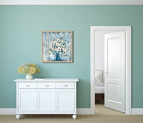 Стенно изкуство за декор спални, монтиране на изкуството в рамка, синята ваза и бяло цвете, стенно изкуство, създадено от художници, подвесное украса за кухня и днев