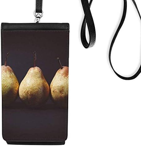 Прясна Круша Умерен Плодов Фигура Телефон В Чантата Си Портфейл Окачен Мобилен Калъф Черен Джоба