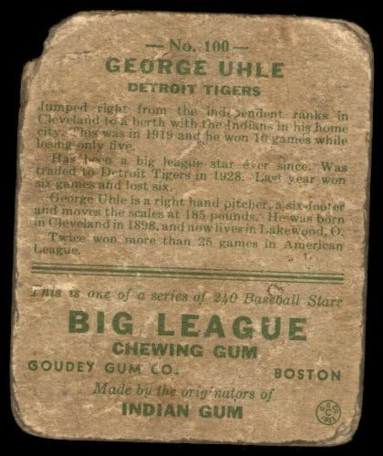 1933 Гуди 100 Джордж Ул Детройт Тайгърс (Бейзболна картичка) ИСТИНСКИ Тигри