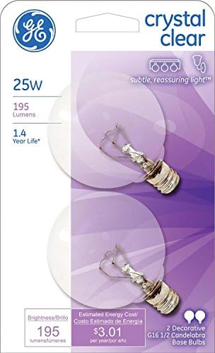 GE Lighting 17722 25-Ваттные Кристално Чисти електрически Крушки Vanity Globe капацитет 2 Бр.