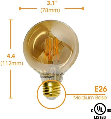 Xtricity LED G25 Реколта крушка-глобус, С регулируема яркост, Кехлибар стъкло, 5 W (смяна 40 W), на мек бял 2200 До 350 Лумена, Декоративни лампи-глобуси със средна основание E26, 120 (1