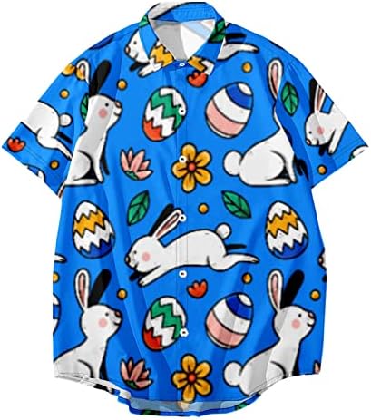 Щастлив Великден Тениска за мъже 2023, Мъжки Великден Риза, Ризи с Копчета с Принтом Яйца на Великден Заек, Тениска в Деня на Великден