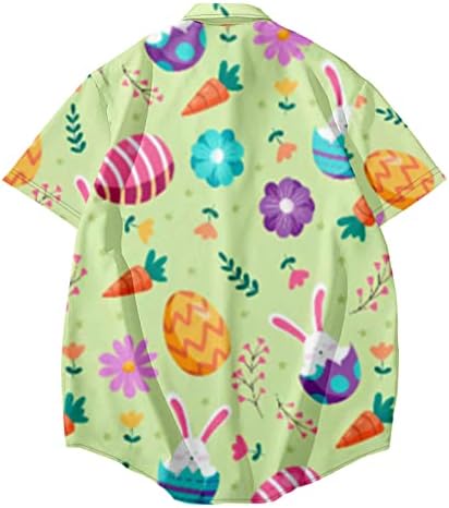 Щастлив Великден Тениска за мъже 2023, Мъжки Великден Риза, Ризи с Копчета с Принтом Яйца на Великден Заек, Тениска в Деня на Великден