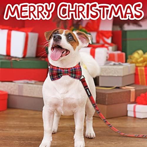 Набор от греди и каишки azuza Коледа Buffalo за кучета, Класически Кариран нашийник с подвижни папийонка и каишка