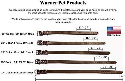 Warner Brand County Кожен нашийник за кучета, Без да е месинг идентификация с гравиран (21 е Подходяща за врата 15-19, наситено кафяво) САЩ