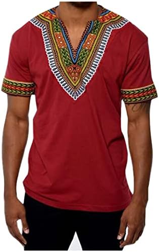 Африкански Етнически Тениски с V-образно деколте и Къс ръкав за Мъже, Забавни Блузи с Графичен Принтом, Летен